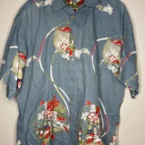 Mens Citron Santa Monica Linen Floral Short Sleeve Button Front Shirt Medium M
